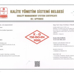 Egesil Kimya Kalite Yönetim Sistemi Sertifikası (EK)